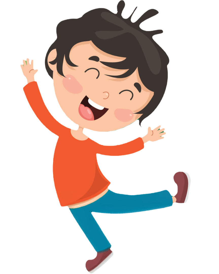 Toddies mascot, a laughing boy in an orange shirt jumping for joy